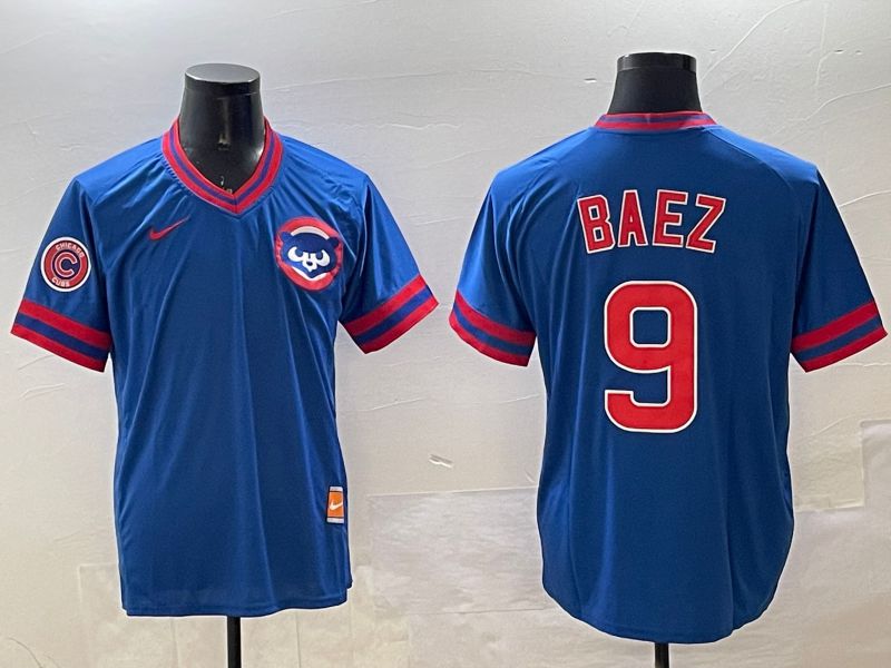 Men Chicago Cubs #9 Baez Blue Throwback Game 2025 Nike MLB Jersey style 2->chicago cubs->MLB Jersey